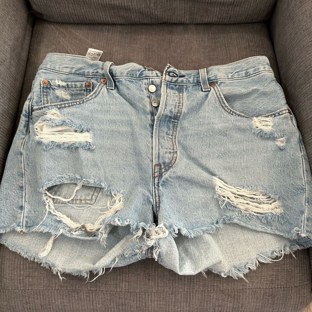 Distressed Light Blue Denim Shorts